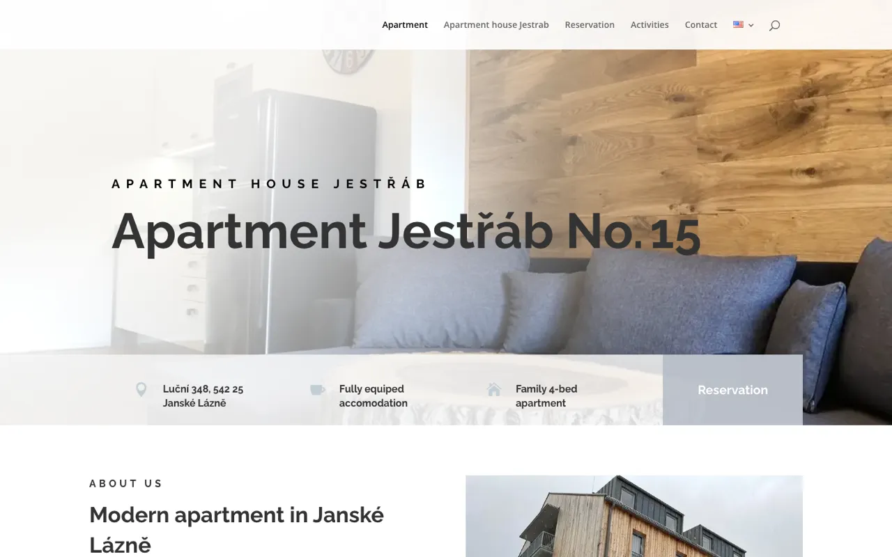 The original page-builder homepage: grey type, a flat fact bar, the same hero photo.